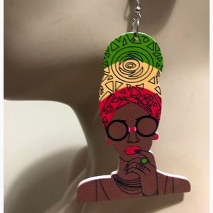 African Queen Wood Badu Wrap Earrings - Multi